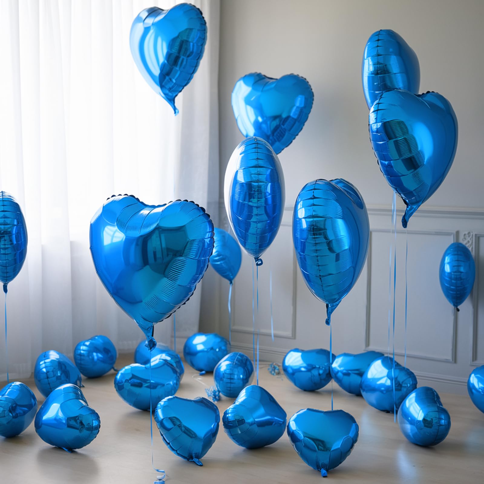 Blue Heart Balloons, 19PCS Blue Heart Shape Balloons, 18Inch with