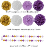 Purple Gold Graduation Decorations 30pcs Kits Lavender White Paper