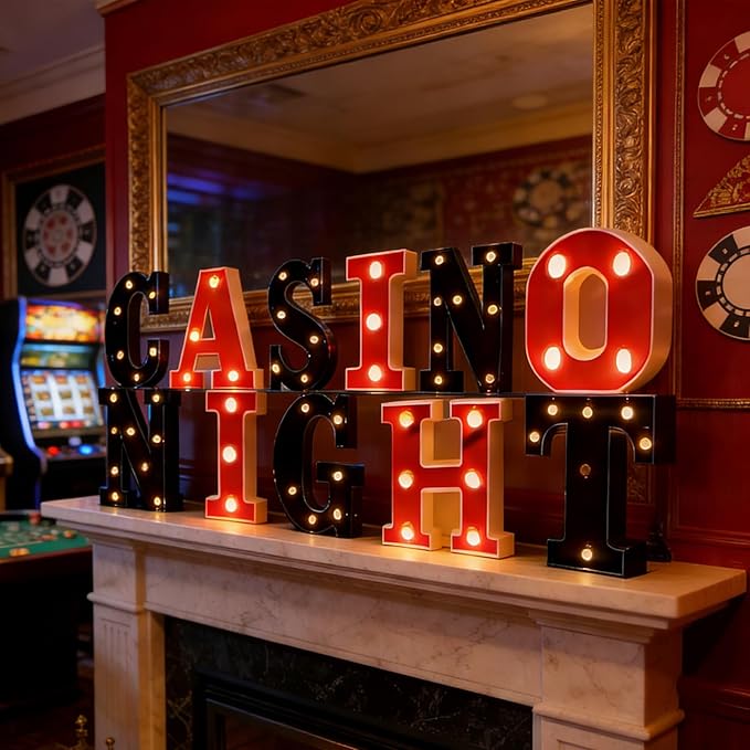 11 Pcs Casino Night Large LED Letter Sign LED Lights Battery Powered