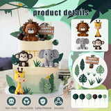 19pcs Safari Animal Cake Topper Jungle Wild Cake Toppers with Leaves