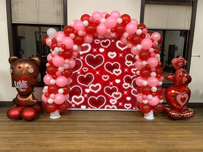 Red Heart Photo Backdrop Valentines Decorations 10x8FT Early 2000s