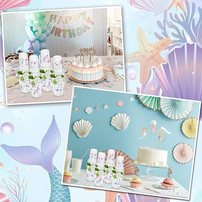50Pcs Mermaid Cups 12 Oz Mermaid Party Cups for Baby Shower Ocean