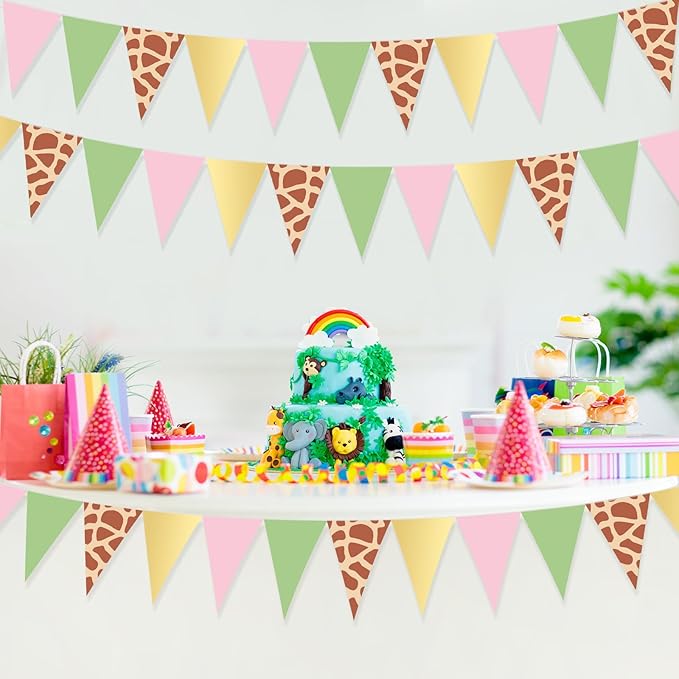 5 Pcs Wild One Birthday Banner Decorations Giraffe Animals Pink
