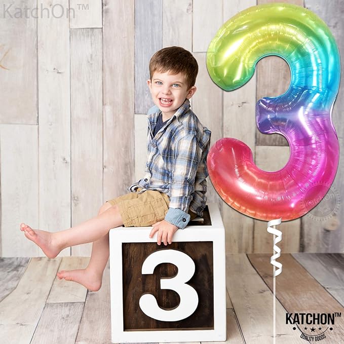 KatchOn, Giant Jelly Rainbow 3 Balloon Number - 40 Inch | Number 3