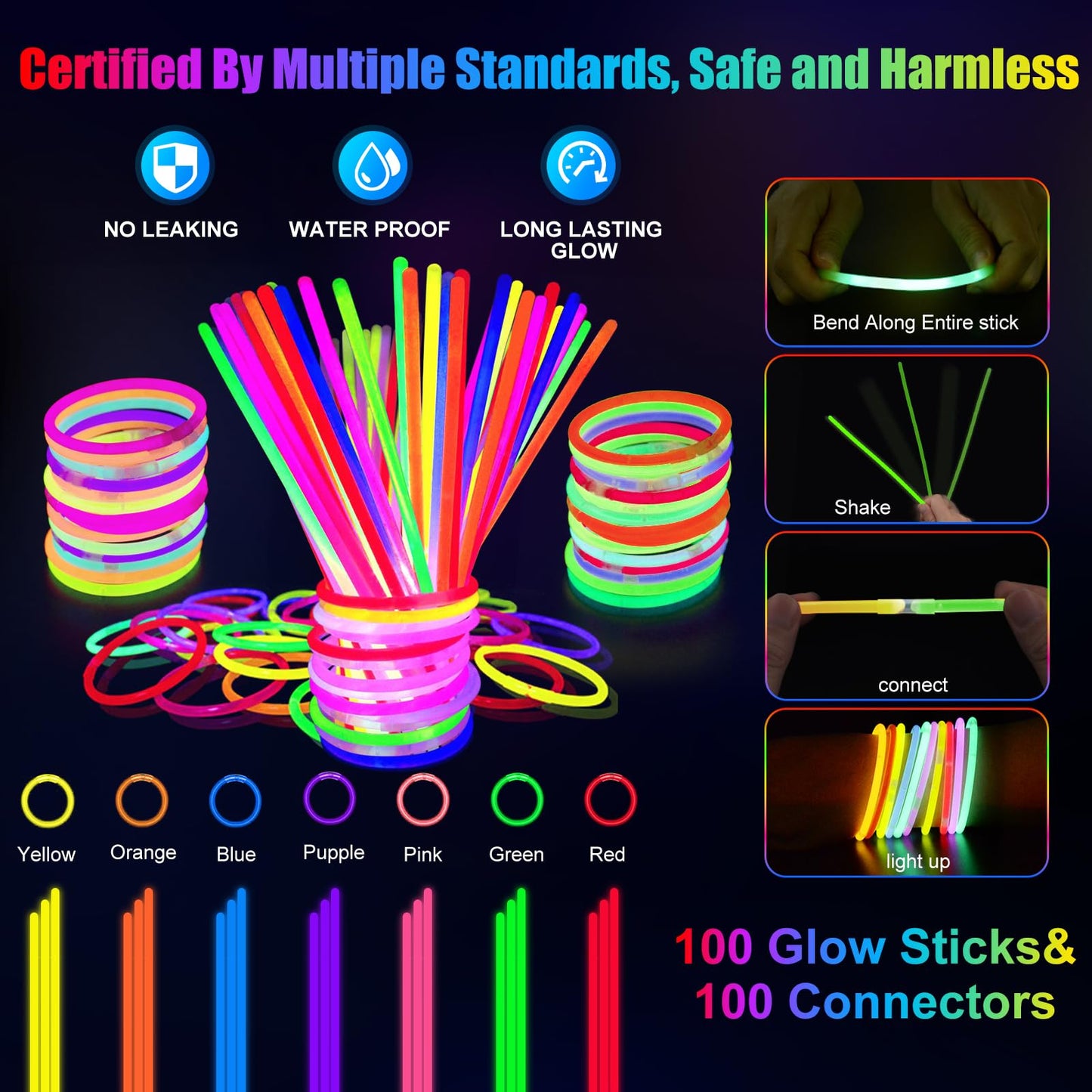SHQDD 158 PCS Glow in the Dark Party Supplies, 14PCS LED Glasses,