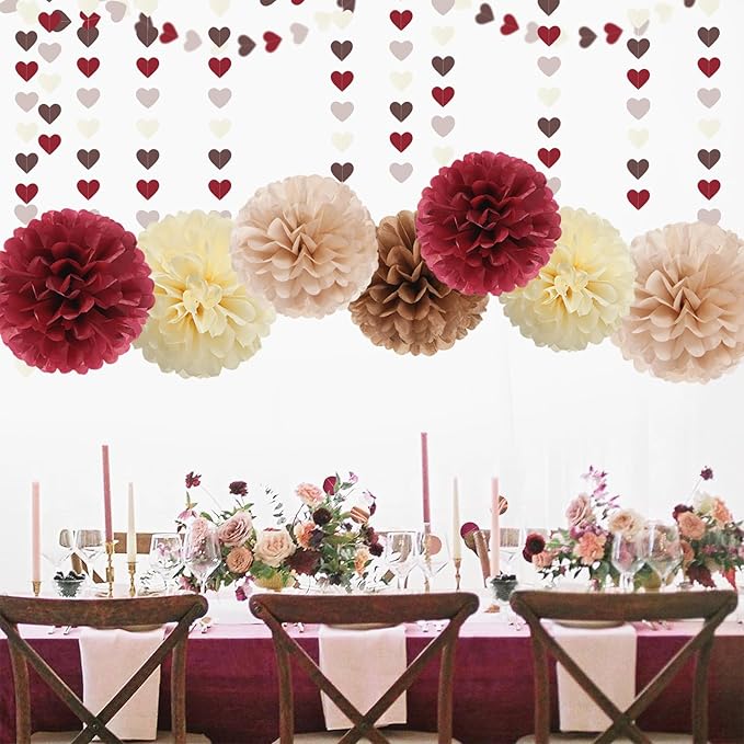 Boho Wedding Bridal Shower Party Decorations Heart Garland 52Ft Fall