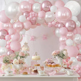 Pink and White Balloons Arch Kit, Double Stuffed Pastel Pink Balloon