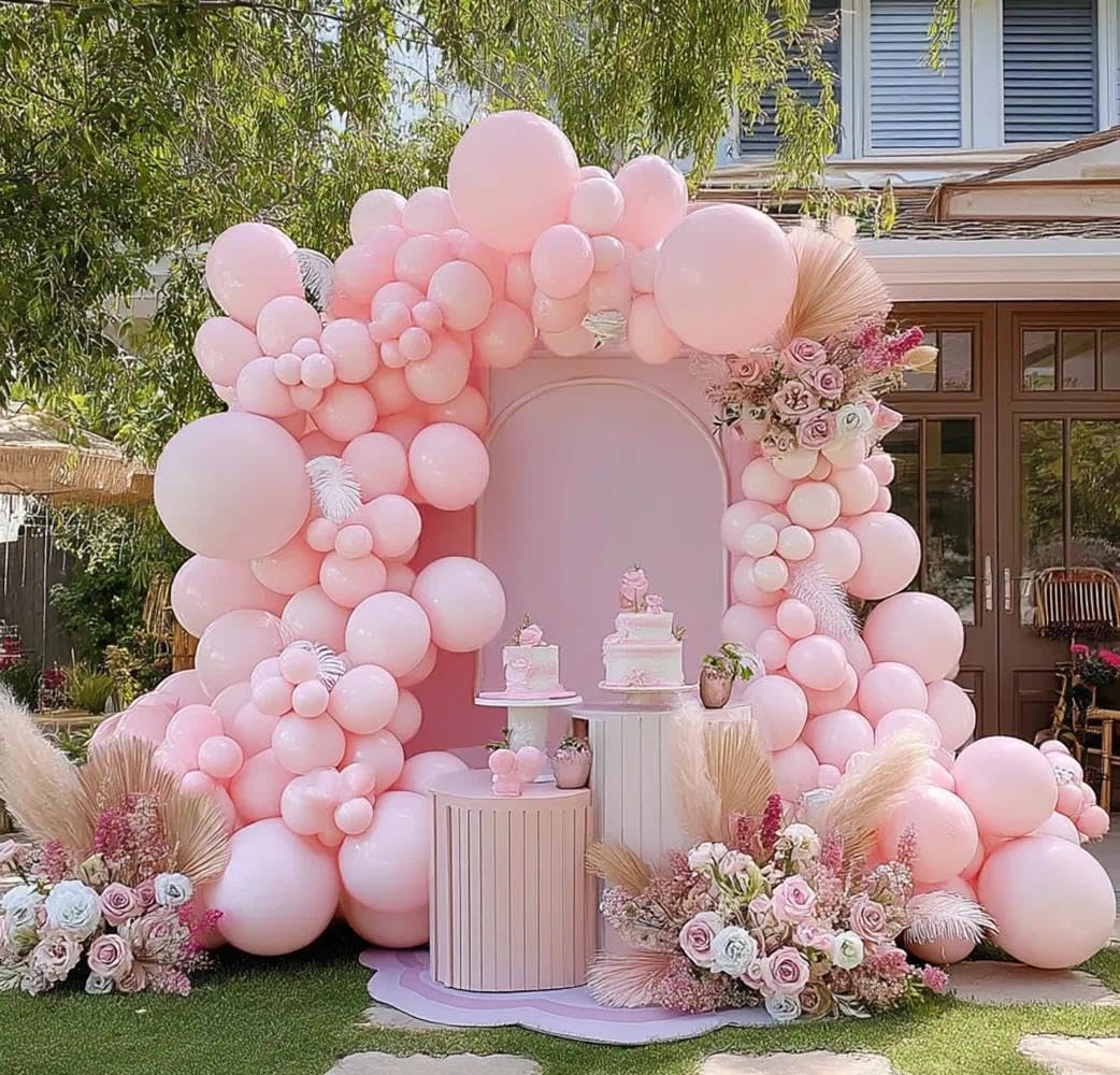 Pastel Light Pink Balloons Double Stuffed Pink Balloon Garland Arch