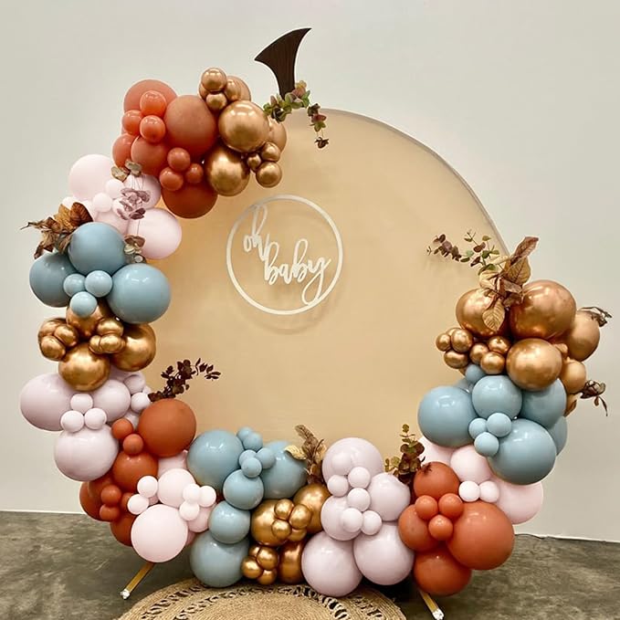 Orange and Blue Balloons, Retro Burnt Orange terracotta Dusty Blue