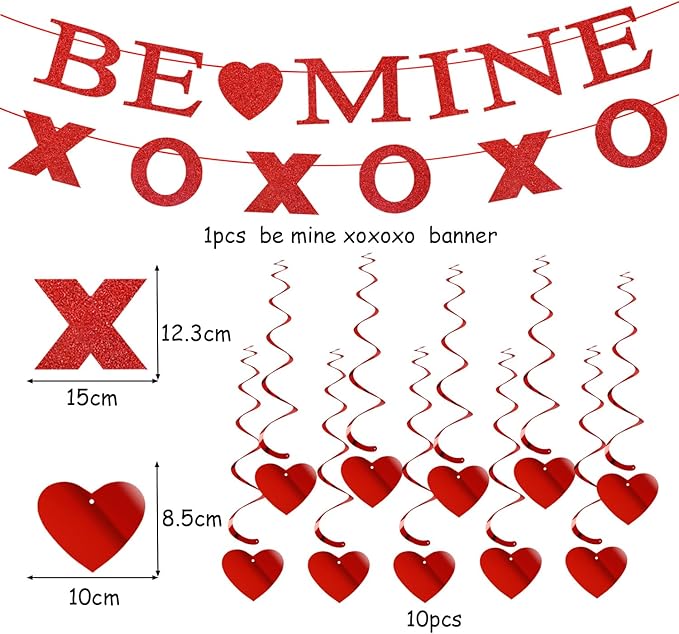 Valentines Day Decorations Red Heart Garland Galentines Decor 24pcs