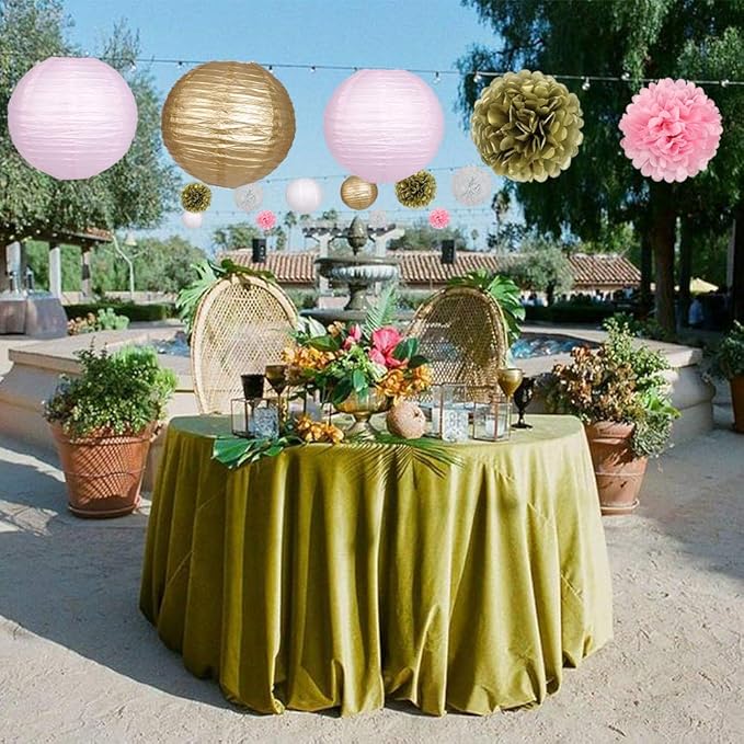 Pink and Gold Party Decorations, Pink Gold Paper Lanterns and Pom