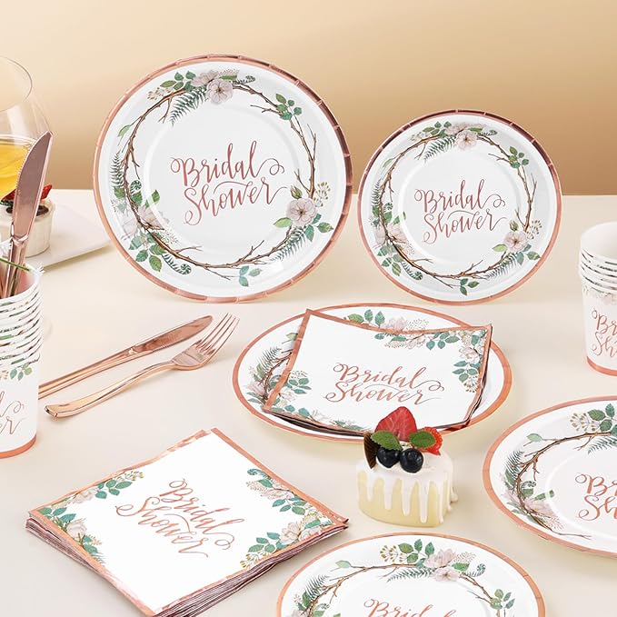 Rose Gold Bridal Shower Decorations 168Pcs Bridal Shower Plates and