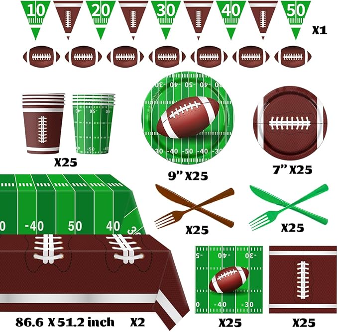 178Pcs Football Party Supplies Football Plates and Napkins Kit Serve