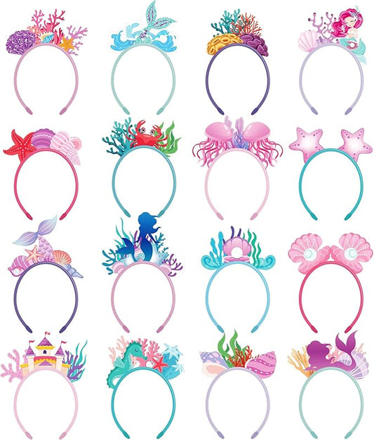 16 Pieces Mermaid Headbands Bulk Felt Under the Sea Hair Accessories