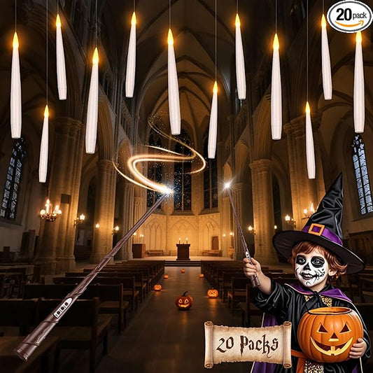 Halloween Decorations Floating Candles with Wand 20Pcs Flameless