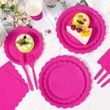Vyntra 175 Pcs Hot Pink Disposable Paper Plates and Napkins Set for