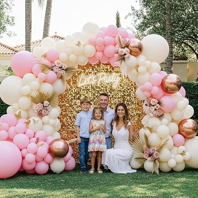 Pink Ivory Rose Gold Balloon Arch Kit Double Stuffed Light Pink