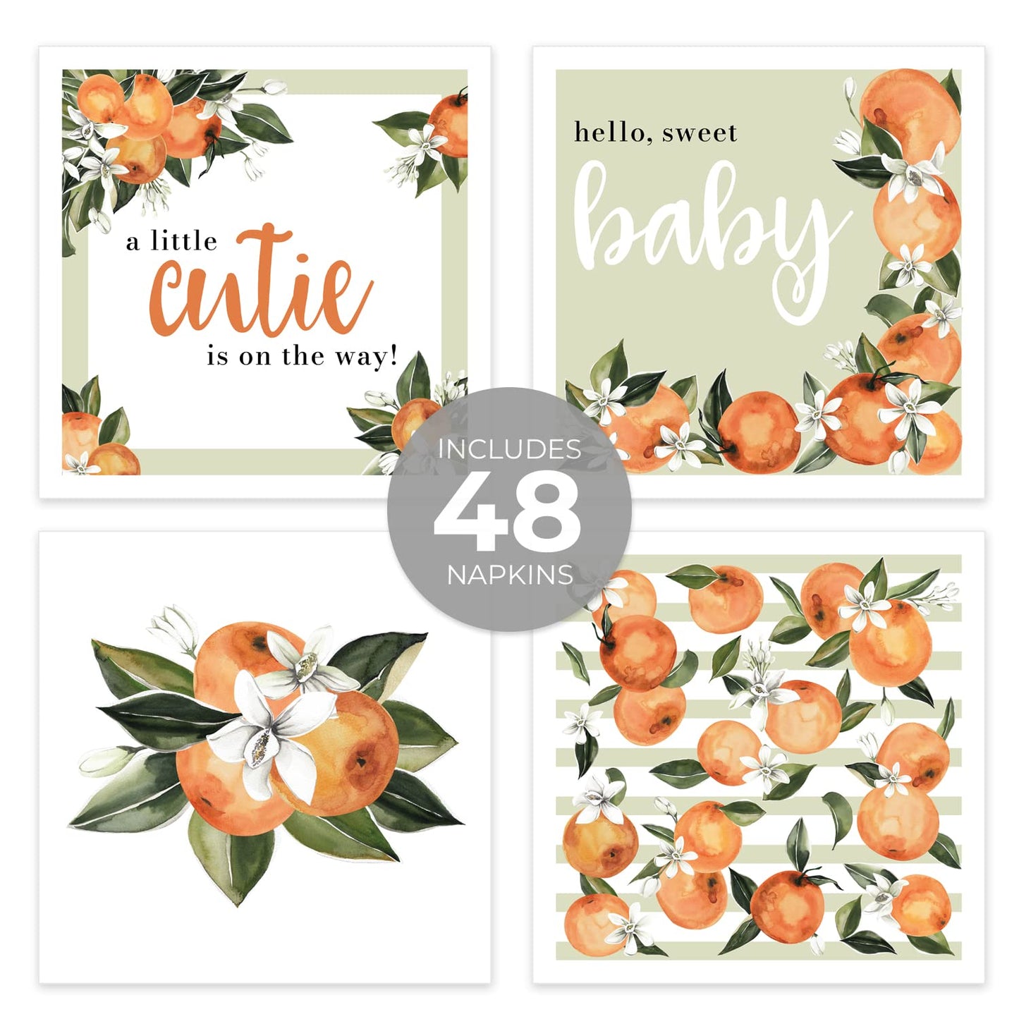 Little Cutie Baby Shower Beverage Napkins / 48 Citrus Cocktail Napkins
