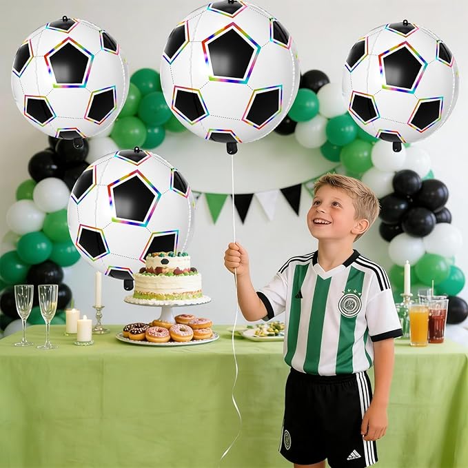 6 Pcs Soccer Balloons, 22 Inch Large Soccer Foil Balloon, 4D Colorful