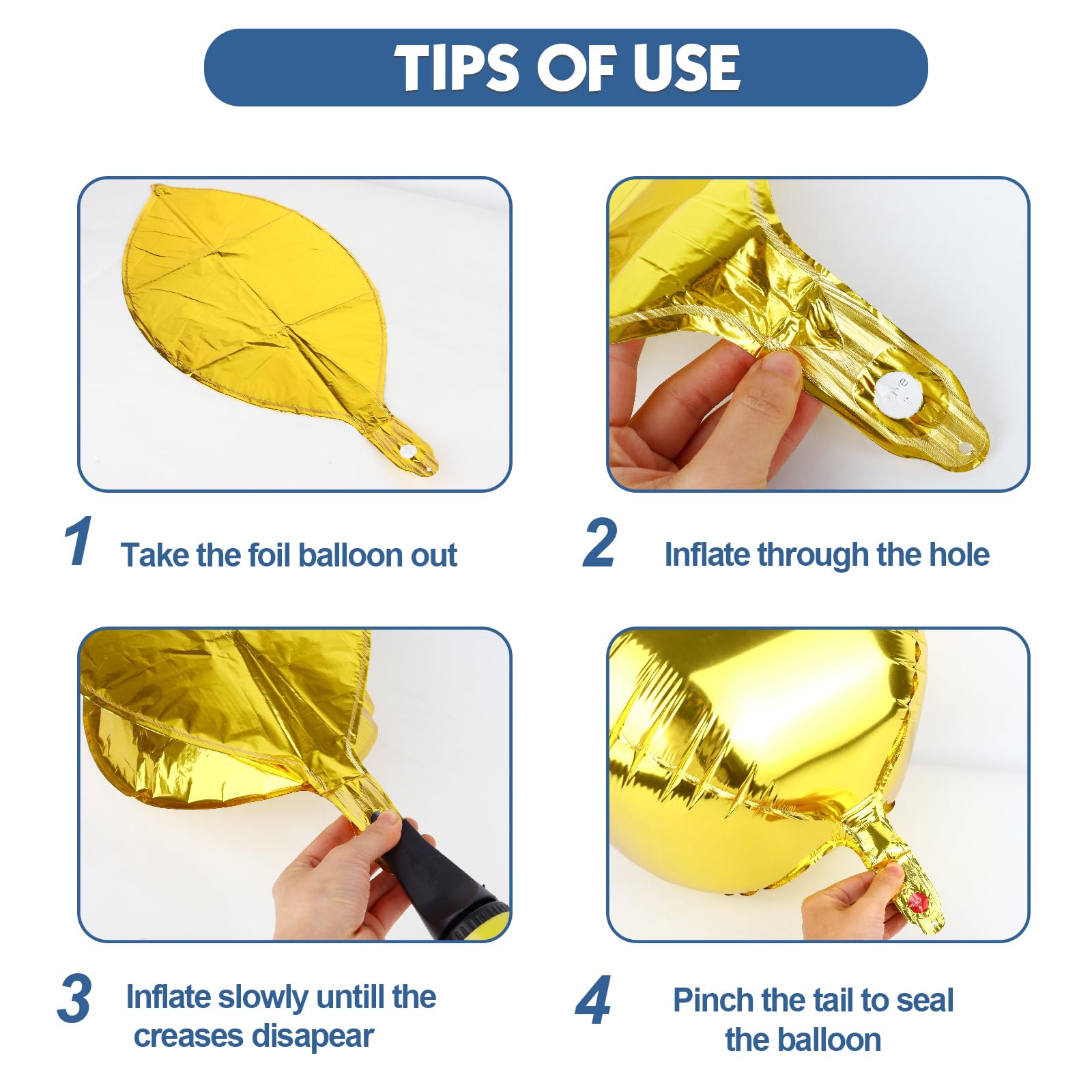 Metallic Gold Round Foil Balloons, 22" Large 4D Sphere Mylar Ball