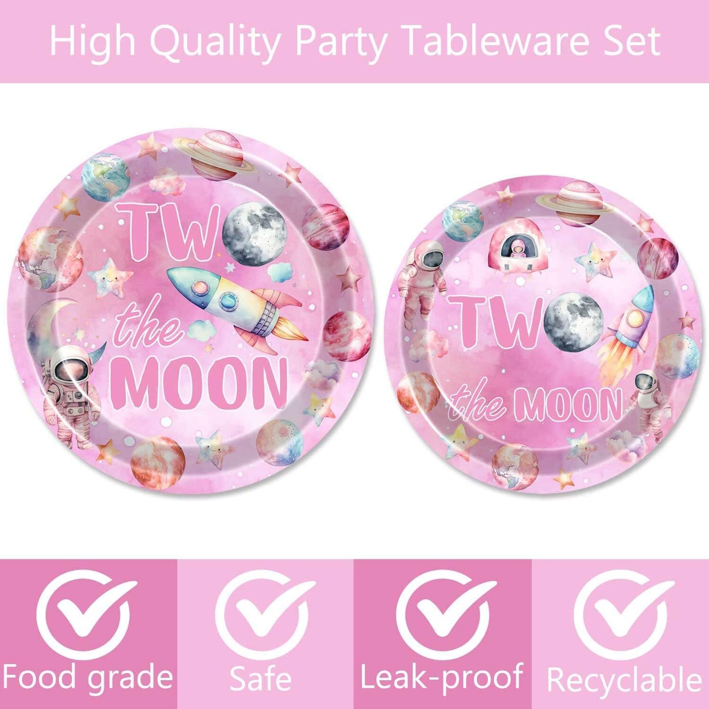 80 Pcs Outer Space Girls 2nd Birthday Party Supplies Two the Moon