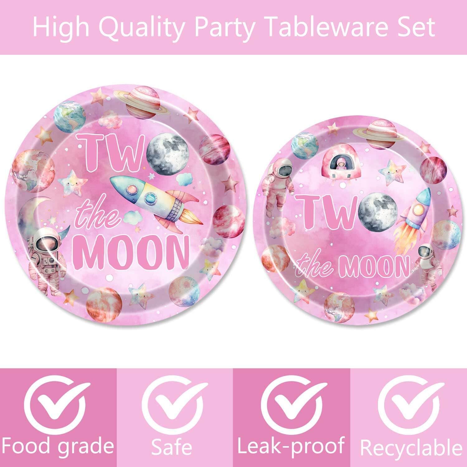 80 Pcs Outer Space Girls 2nd Birthday Party Supplies Two the Moon