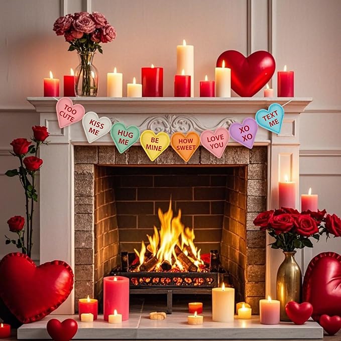 Valentine's Day Heart Garland Felt Banner Decorations for Mantle
