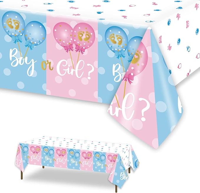 Tevxj 3 Pieces Gender Reveal Tablecovers Boy or Girl Plastic