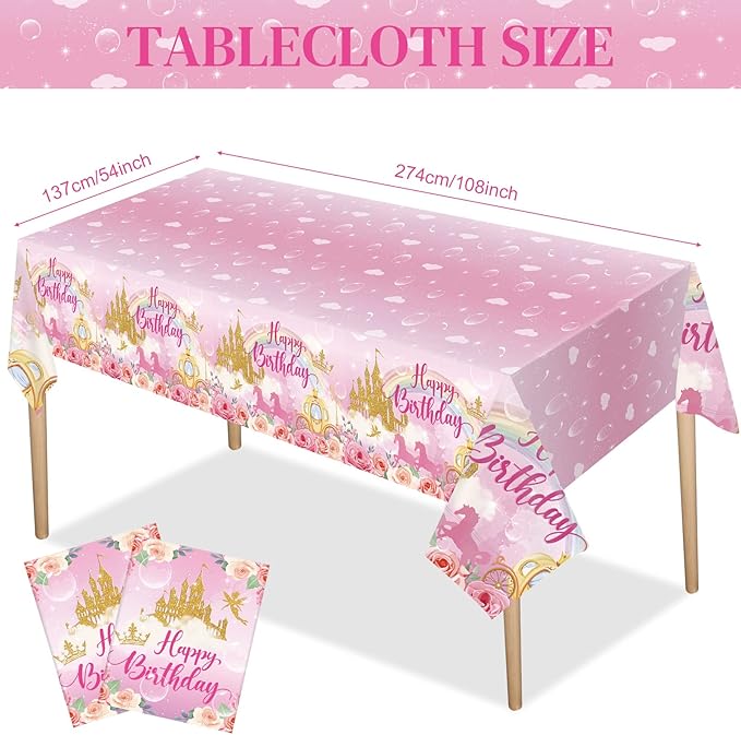 172 Pcs Princess Birthday Party Supplies Serves 24 Include Castle