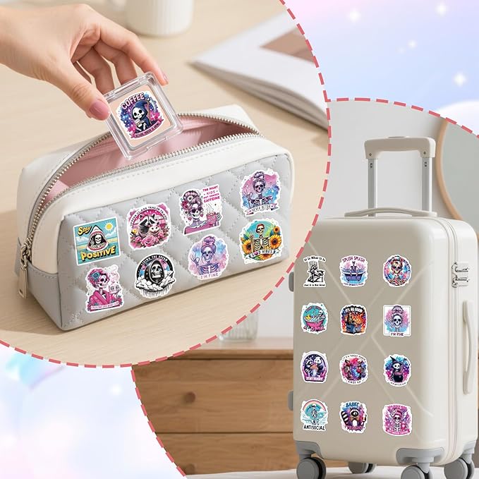 Sarcastic Skeleton Stickers for Adults - 100 Pcs Funny Skull Water