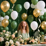 100pcs Sage Green and Gold Balloons 12 inch Latex Party Balloons with