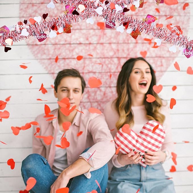 33Feet Valentines Day Tinsel Garland Red Pink Love Heart Garland