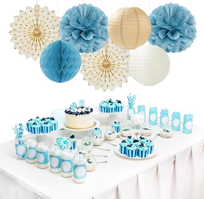 Light Dusty Blue Beige Champagne Boho Party Decorations 14Pcs Baby