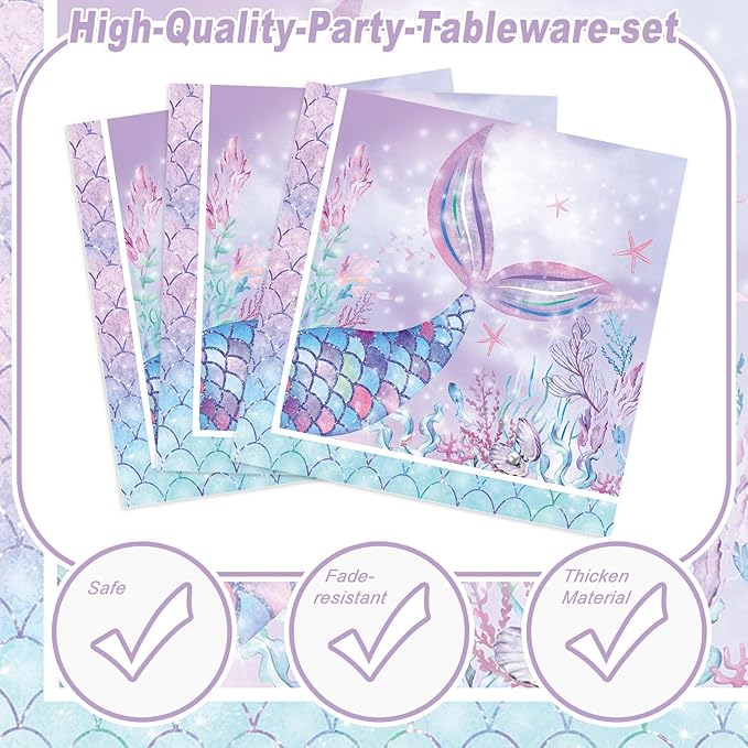 120PCS Mermaid Themed Party Supplies for Girls Baby Shower Under the