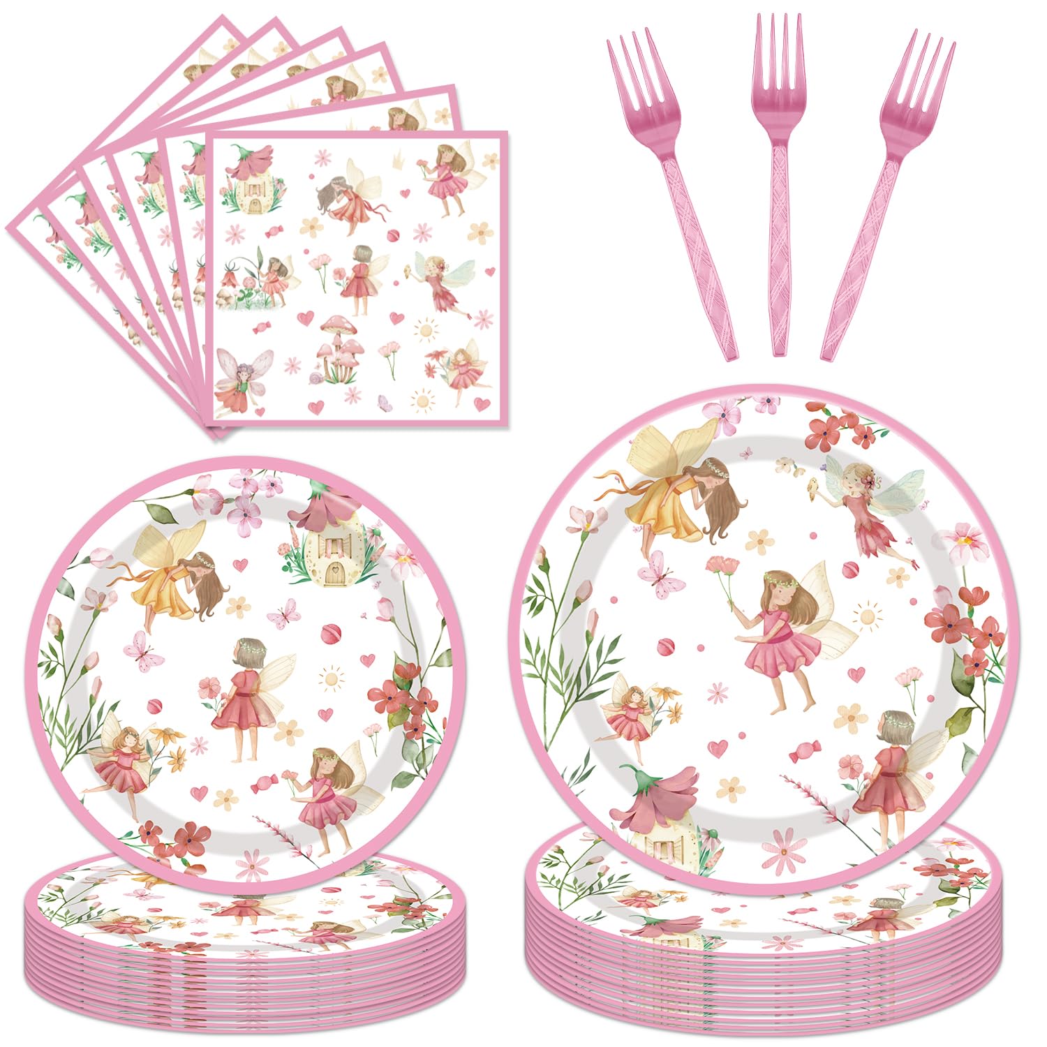 Fairy Birthday Party Supplies Tableware - 96PCS Butterfly Flower