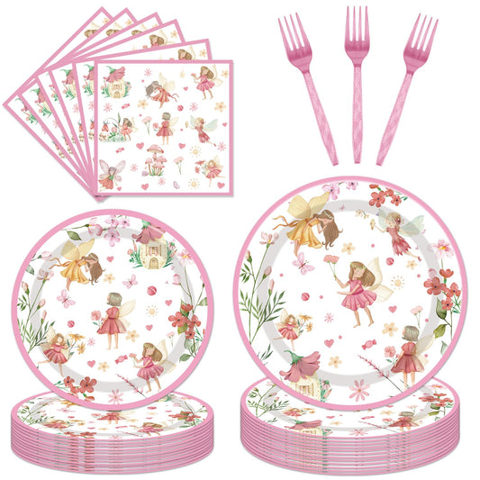 Fairy Birthday Party Supplies Tableware - 96PCS Butterfly Flower