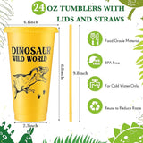 Mifoci 12 Pcs Dinosaur Party Favor 24 oz Plastic Cup with Lids and