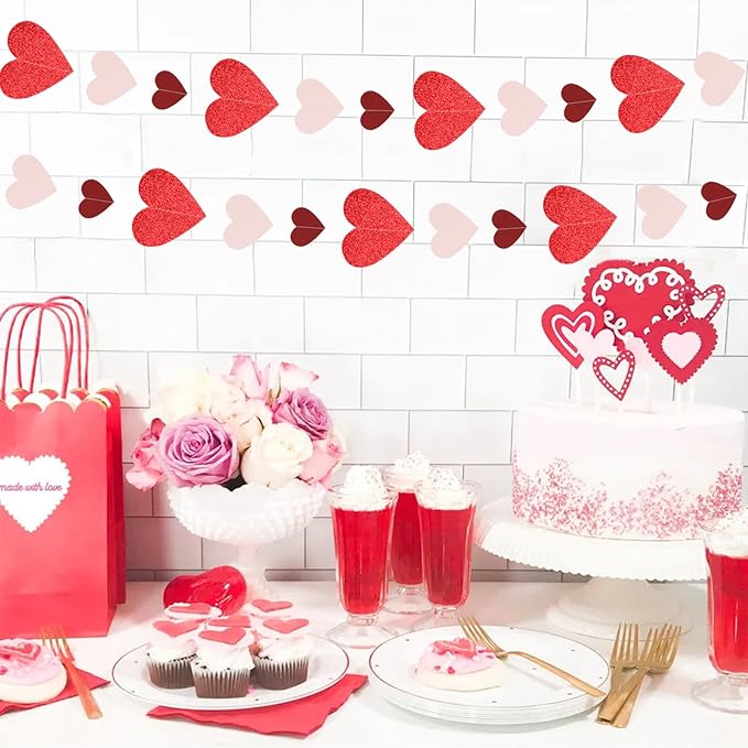 Pink Burgundy Red Valentines Day Party Decorations Garland 52Ft
