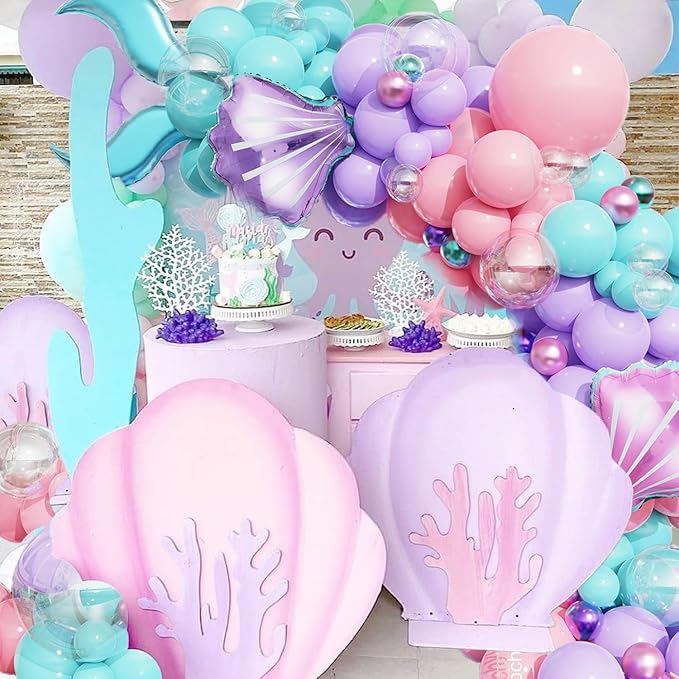 Mermaid Balloon Garland Arch Kit Pastel Pink Purple Teal Blue Clear