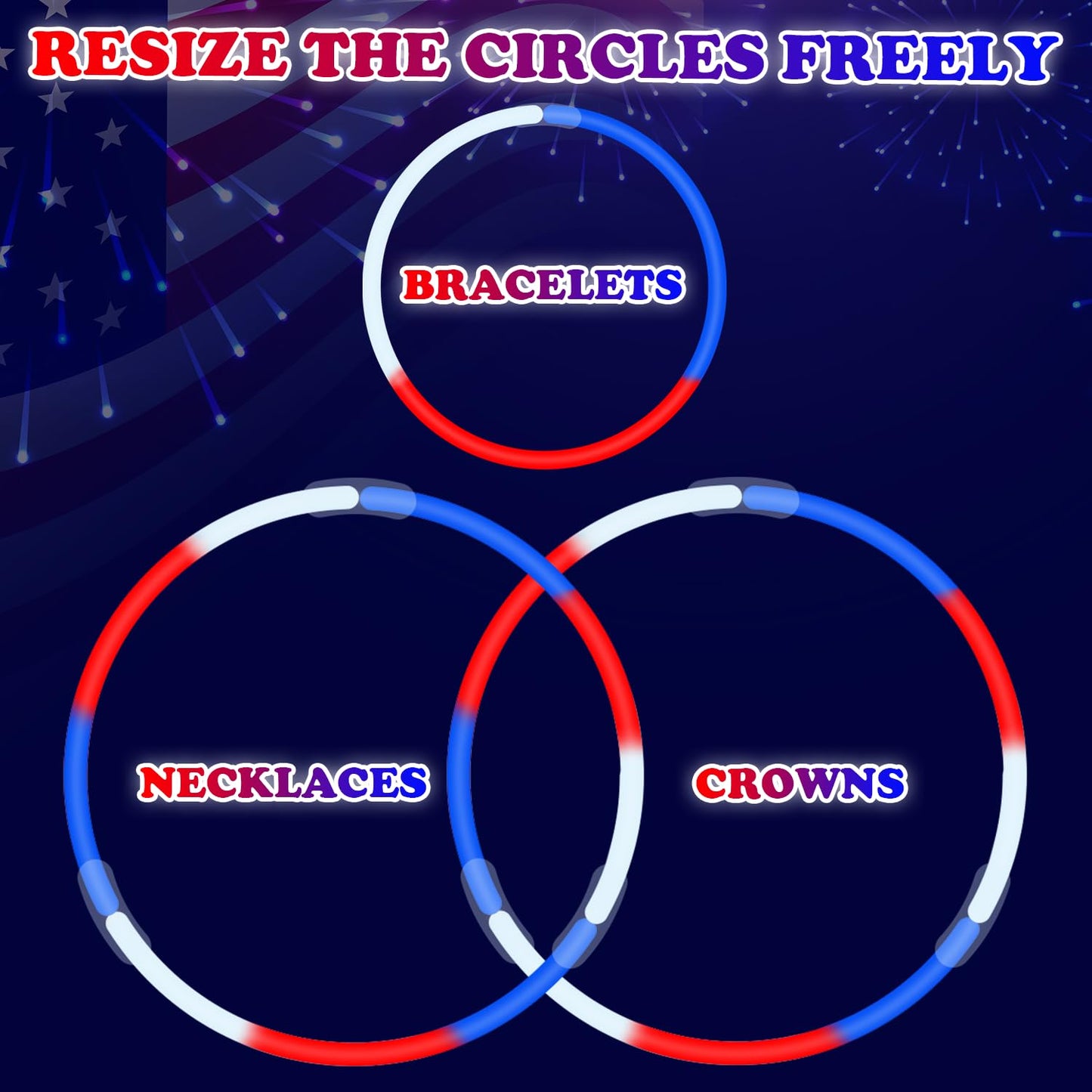 Patriotic Red White Blue Glow Sticks Bulk Party Pack 200 PCS, 4th of