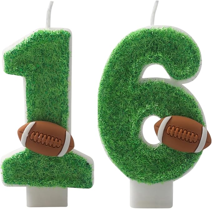 Football Candles 16,16 Candles for Birthday Cake Boy,Number 16