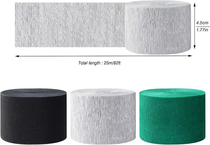 Black Green Silver Party-Decorations Streamers - 9 Rolls Graduation