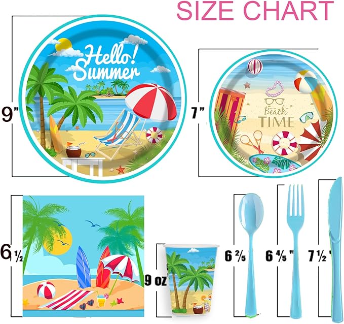 177 pcs Beach Party Supply Disposable Tableware Set with Tablecloth