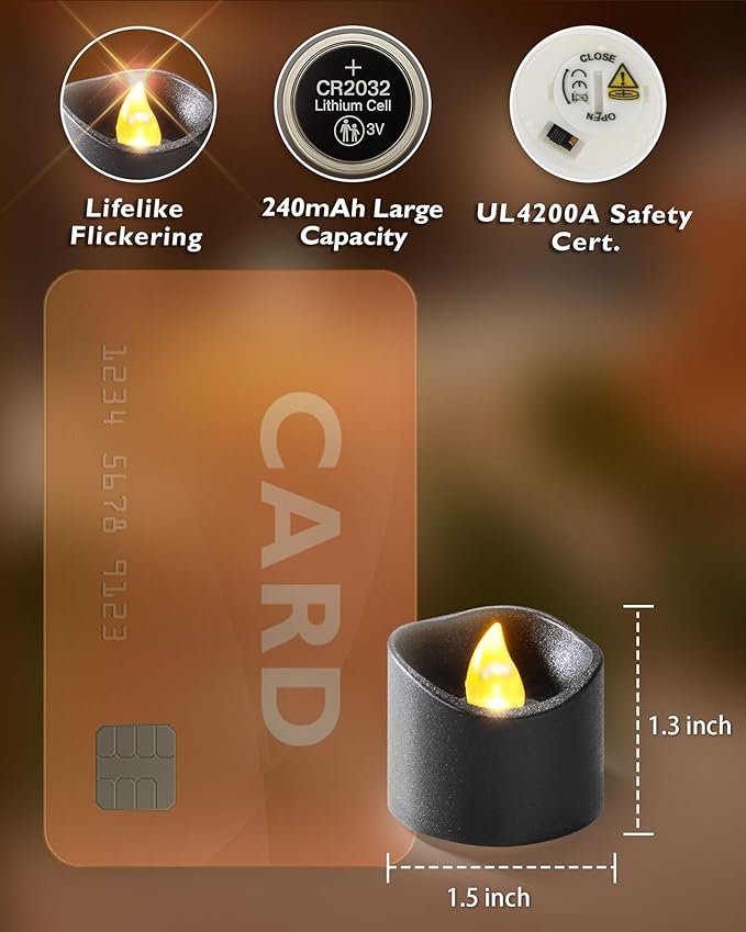 Homemory Black Tea Lights Candles Battery Operated, 200+Hour Flameless