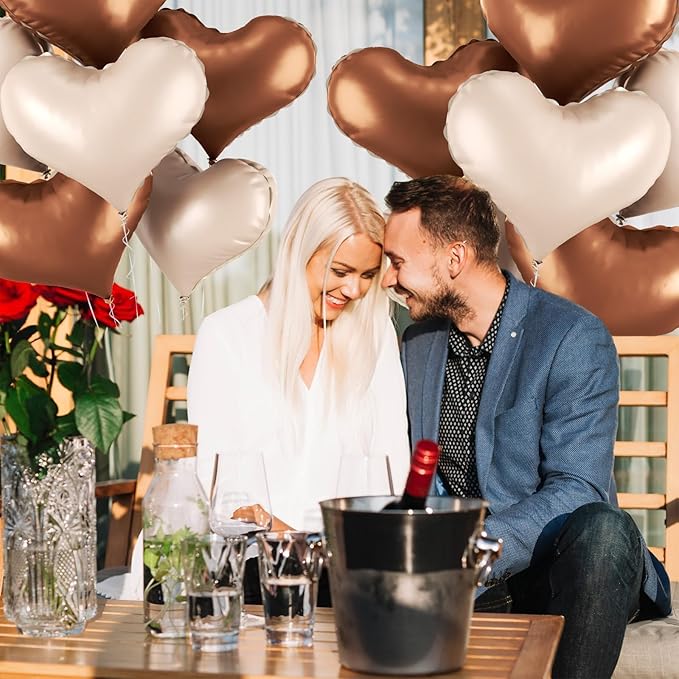 Paready 24 Inch Beige Brown Heart Balloons, Coffee Apricot Heart