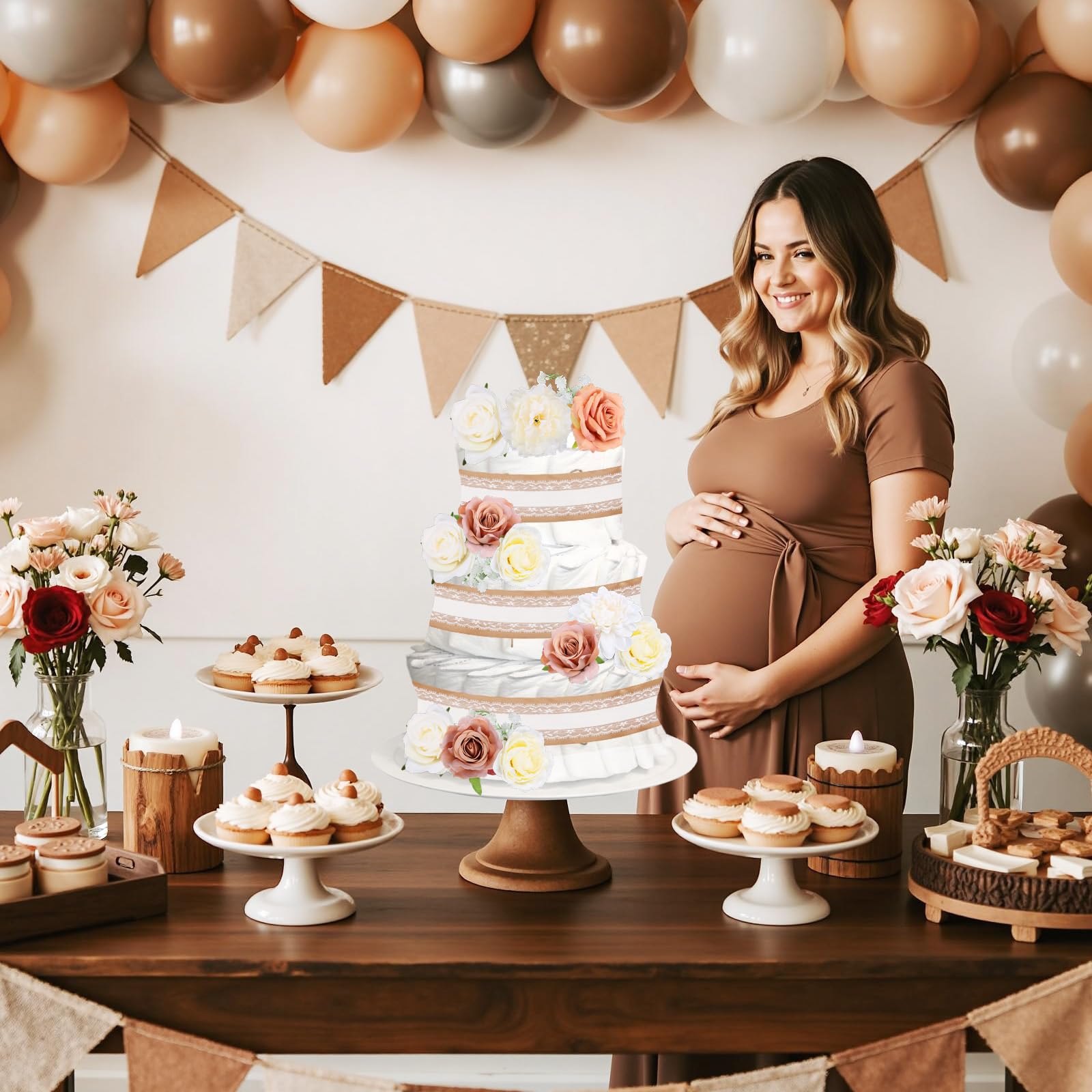 Cheerupp Boho Floral Theme Diaper Cake Decorations for Baby Shower