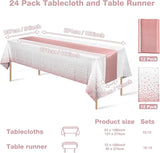 MASHAN 24 Pack White and Rose Gold Tablecloth Set - Rectangular PEVA