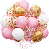 OuMuaMua 60Pcs Pink Gold Confetti Latex Balloons Kit, 12 Inch Pink