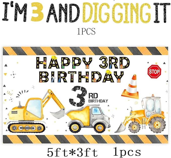 90 Pcs Dump Truck Party Decorations for Boys Baby Construction 3rd