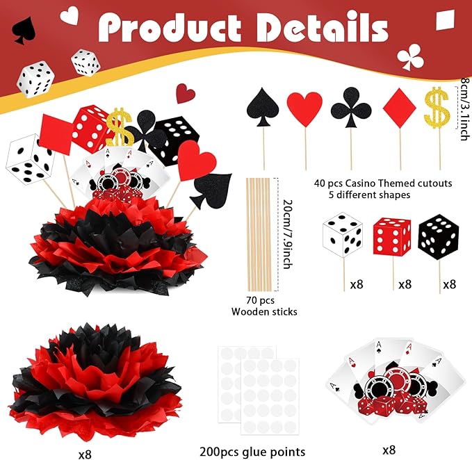 12 Sets Casino Themed Party Decorations Table Centerpieces Casino